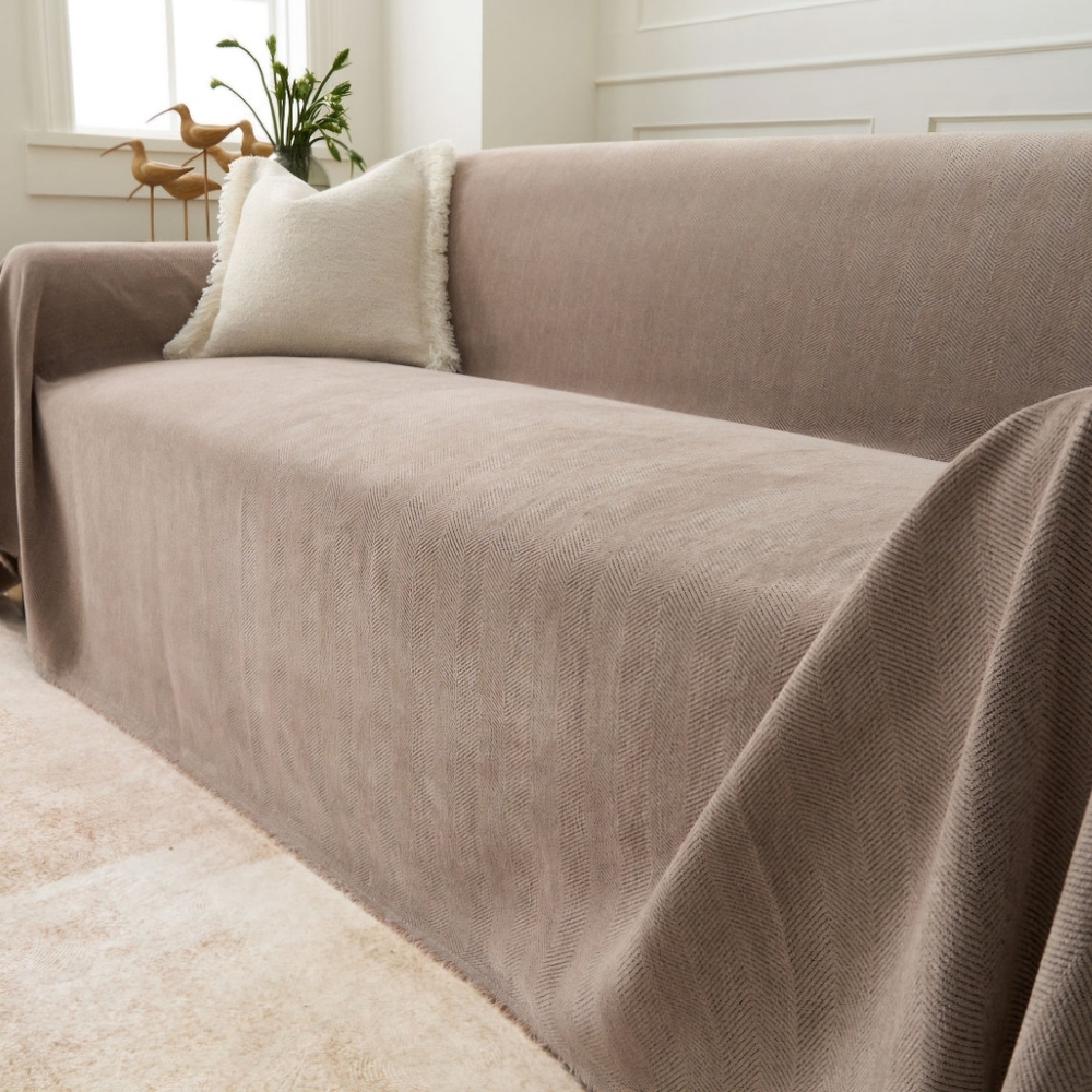 Slashop Durable Pet Friendly Herringbone Sofa/Couch Cover  Oat Beige 71" × 90"